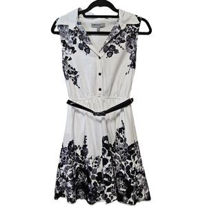 Bailey Blue Dress Size S White with Black Floral Pattern Sleeveless